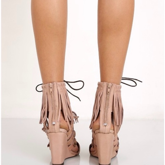 Free People Solstice Fringe Wedge Blush Size 39 - Picture 3 of 12